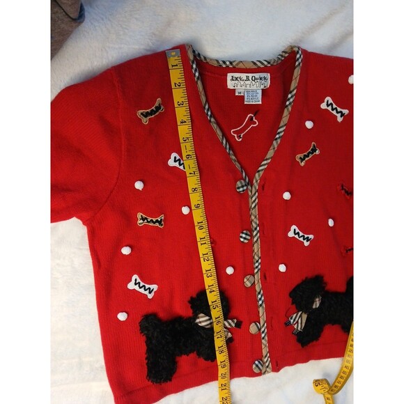 Jack B Quick Vtg Cardigan  Emroidered Scotty Dogs Sz Med Red  Shoulder Pads - Picture 8 of 11